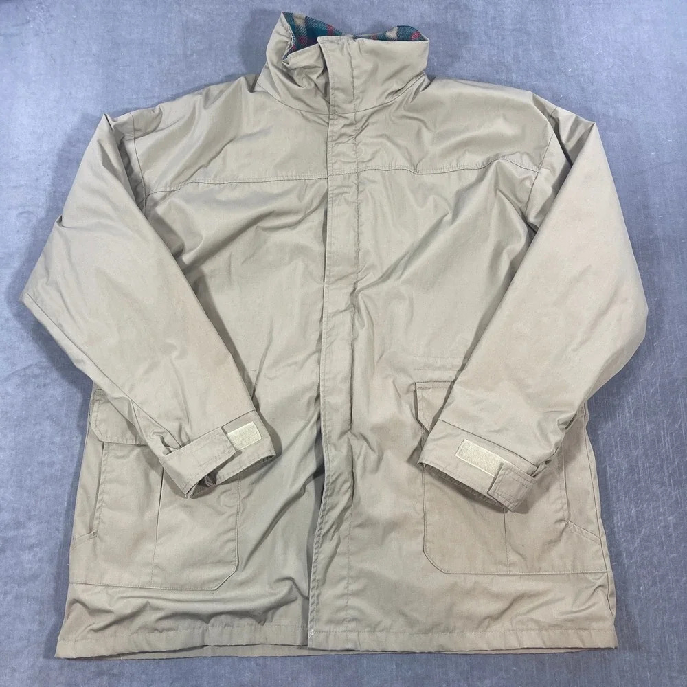 Woolrich‎ Men's XL Beige Barn Chore Coat Plaid Flannel Lined Insulated Jacket